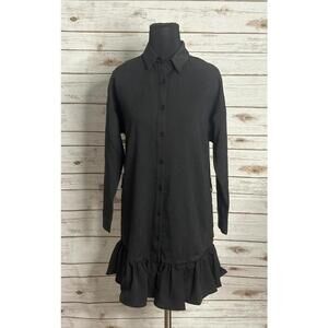 Fashion Nova black ruffled up mini shirt dress Size XS